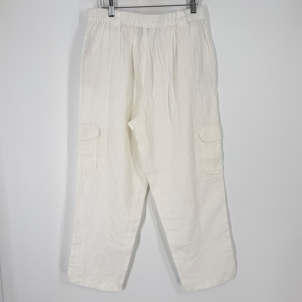 RACHEL Rachel Roy‎ Womens 100% Linen Cargo Pants Cream White Cropped Size L - Picture 2 of 11
